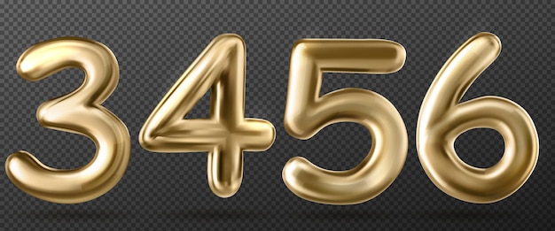 Free vector set of realistic golden numbers on transparent