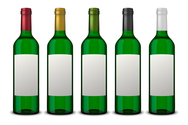 Set realistic green bottles of wine