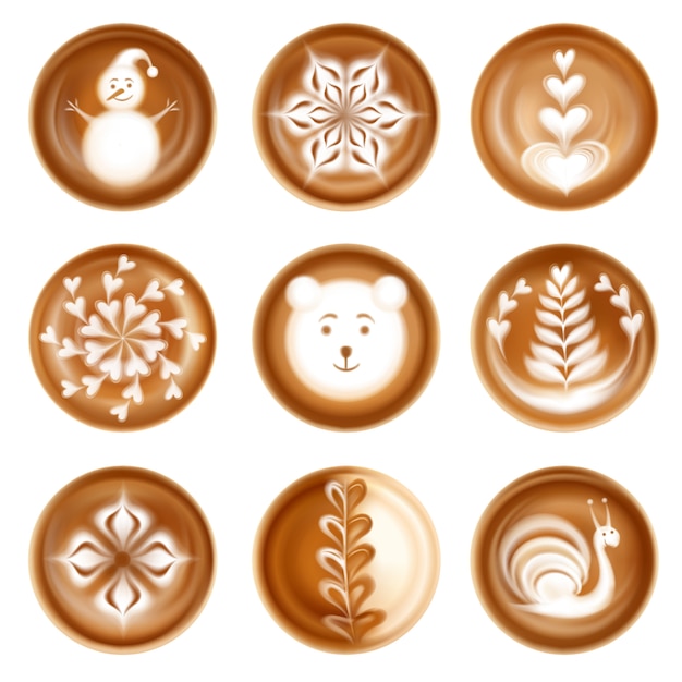 Free vector set of realistic latte cups