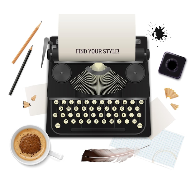 Free vector set of realistic literature objects of writer top view on white