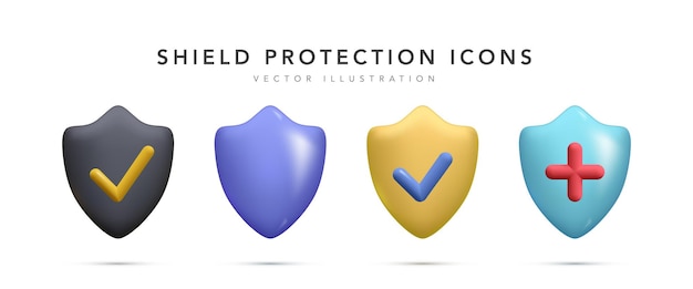 Free vector set of realistic shield icons with shadow isolated on white