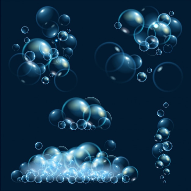 Set of realistic transparent soap bubbles.