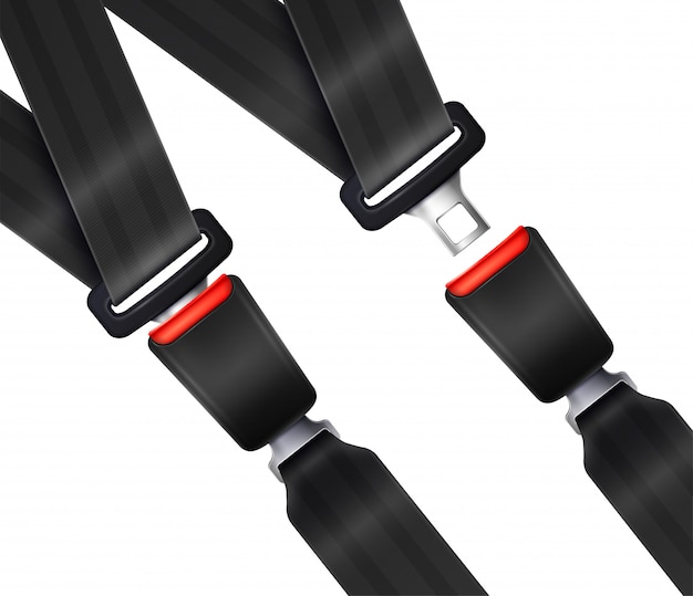 Free vector set of realistic transportation seat belts with textured black strap illustration