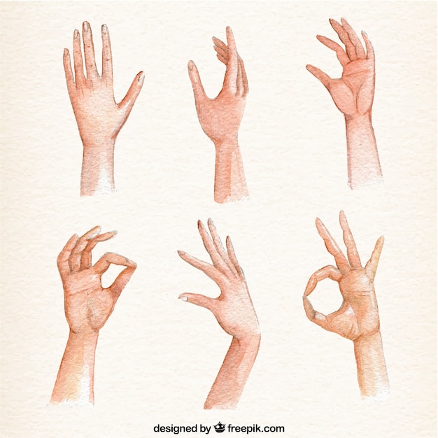 Vettore gratuito set di gesti delle mani acquerello realistico