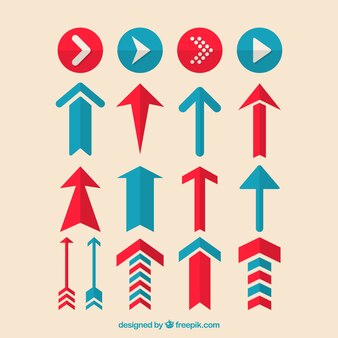 Set of red and blue arrows in flat design