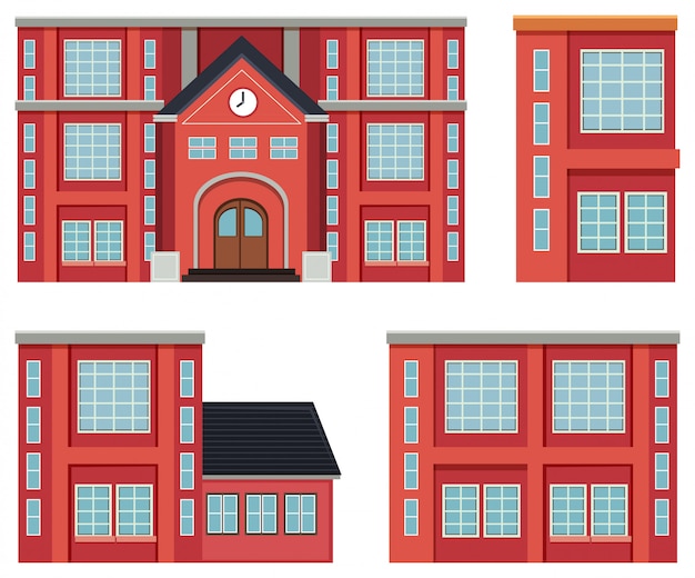 赤い建物の概念のセット