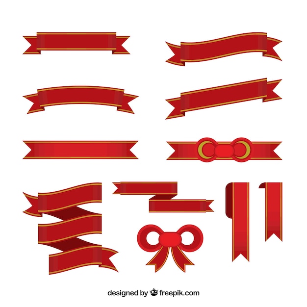 Set of red decorative christmas ribbons