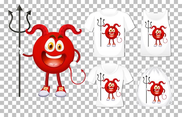 Set of Red Devil cartoon character on different shirt mockup