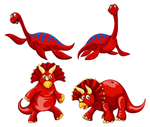 赤い恐竜の漫画のキャラクターのセット