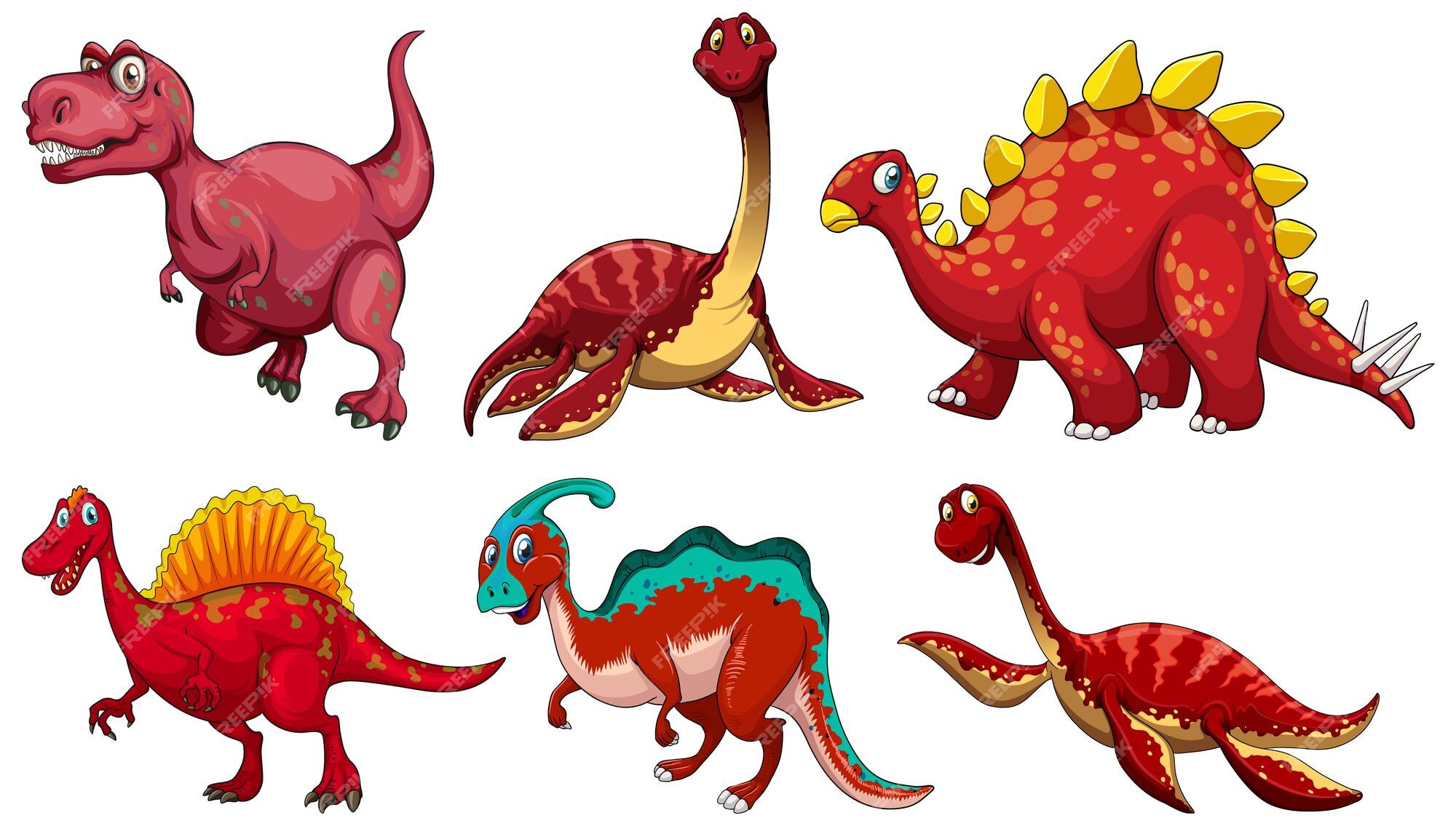 Free Vector | Set of red dinosaur cartoon character Free Vector | Set of red dinosaur cartoon character