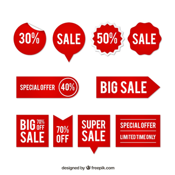 Free Vector set of red discount stickers