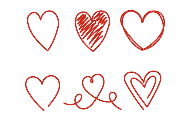 Free vector set of red doodle hearts