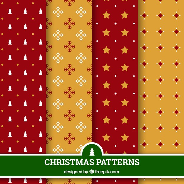 Free vector set of red and golden decorative christmas patterns