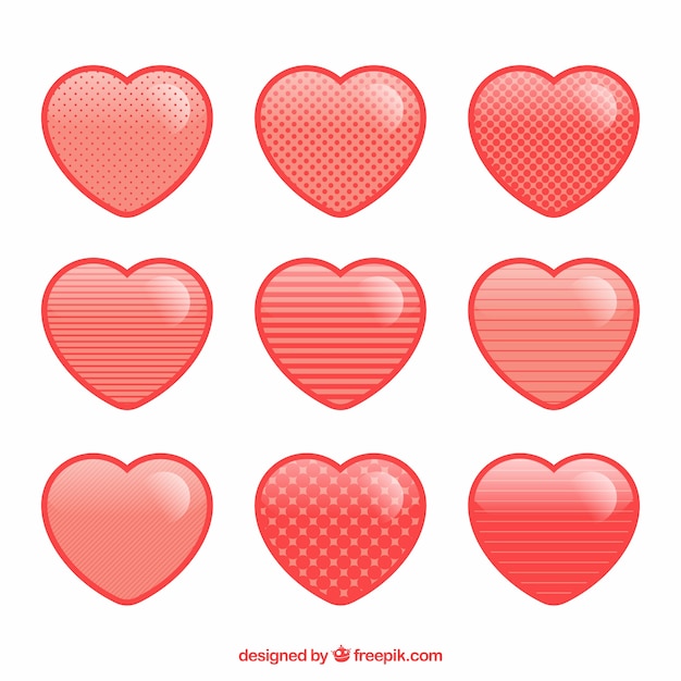 Free vector set of red hearts with different designs