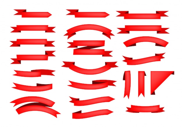 Set of red ribbon scrolls