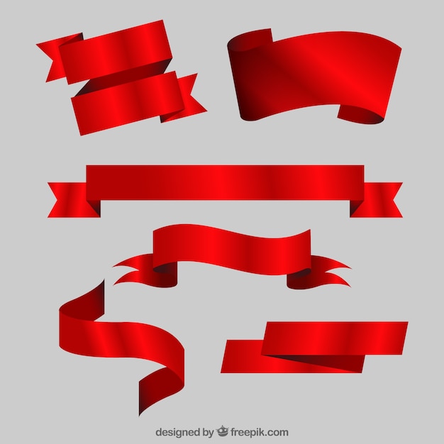 Set of red ribbons in realistic style