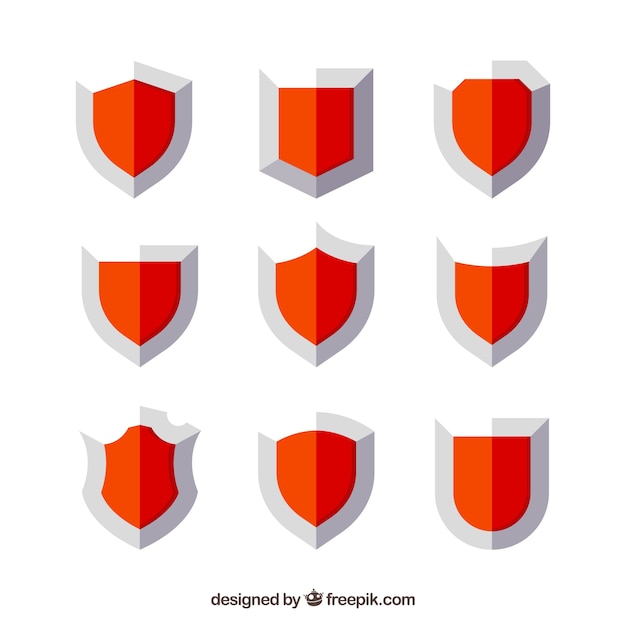Set of red shields in flat design