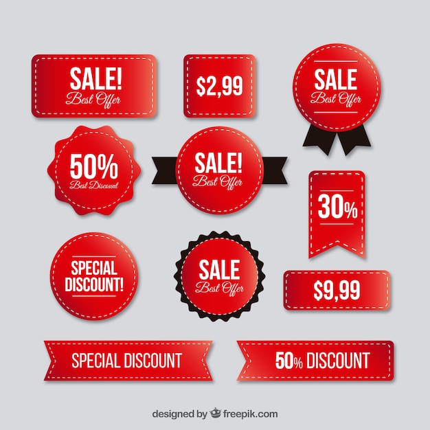 Free vector set of red stickers for super sales