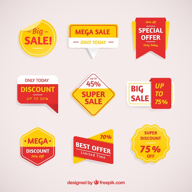 Free vector set of red and yellow sale sticker