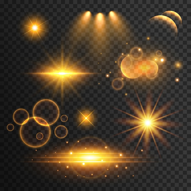 Free vector set of reflections and golden effects of light