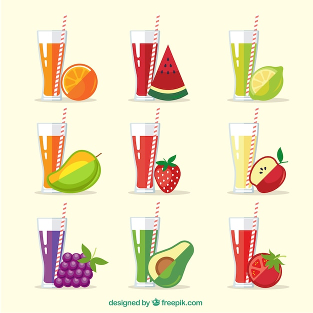 Free vector set of refreshing fruit juices