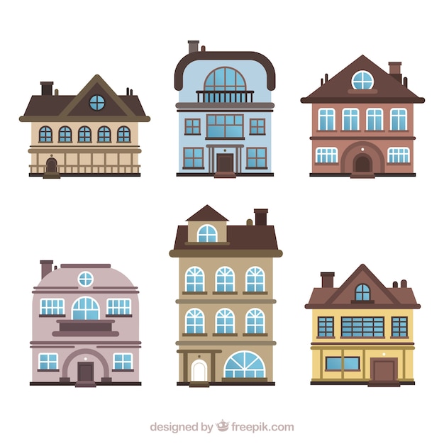 Set of residential houses in different models