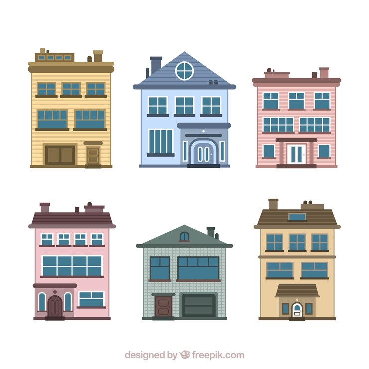 Free Vector set of residential houses in different models