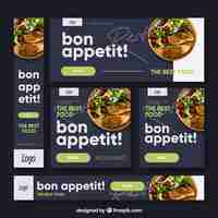 Free vector set of restaurant banners with photo