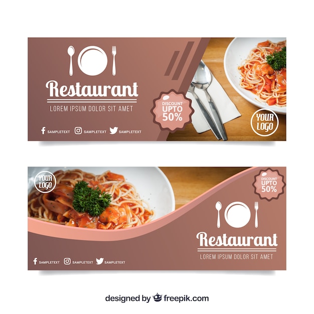 Set of restaurant banners with photo