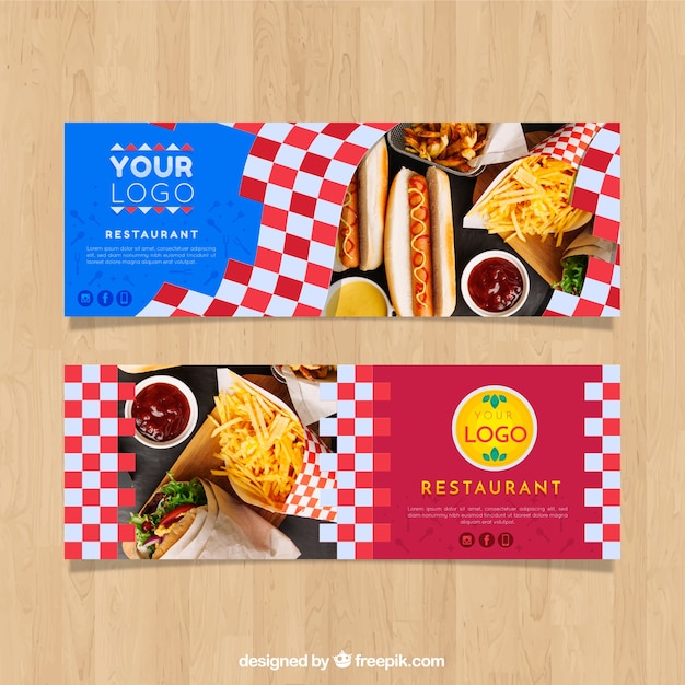 Free vector set of restaurant banners with photo
