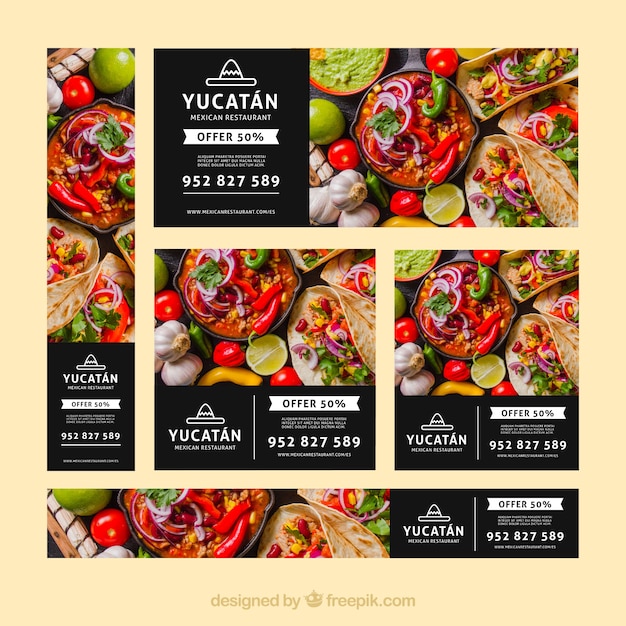 Free vector set of restaurant banners with photo