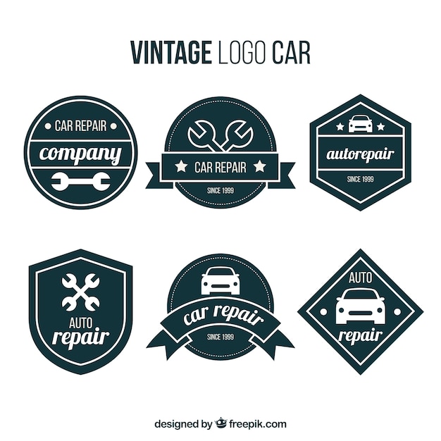 Set of retro car logos with geometric forms