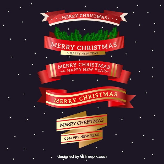 Free vector set of retro christmas ribbons