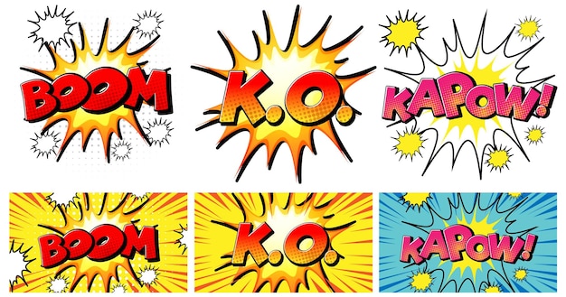 Free vector set of retro comic speech bubble and effect in pop art style
