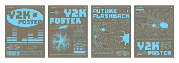 Free vector set of retro futuristic vibe flyers