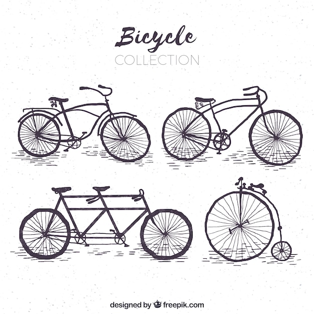 Set of retro hand drawn bicycles