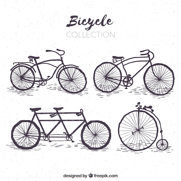 복고풍 손으로 그린 자전거 세트