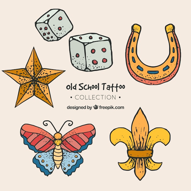 Free vector set of retro hand drawn tattoos