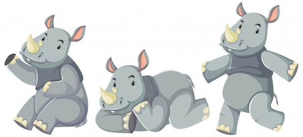 Set of rhinoceros cartoon character