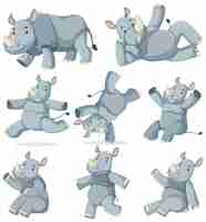 Free vector set of rhinoceros cartoon character