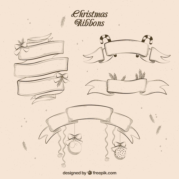 リボンクリスマスのスケッチのセット
