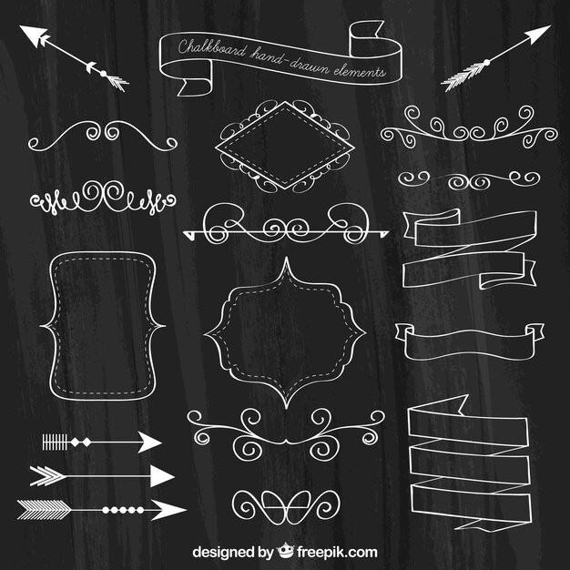 リボン、フレーム、黒板のスタイルの矢印のセット