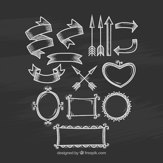 Blackboard Style Set of Ribbons, Frames, and Arrows Free Vector Download