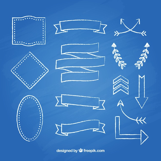 Free vector set of ribbons, frames and arrows in blackboard style