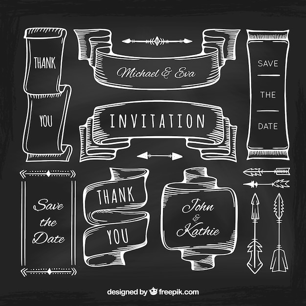 Free vector set of ribbons, frames and arrows in blackboard style