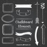 Set of ribbons, frames and arrows in blackboard style
