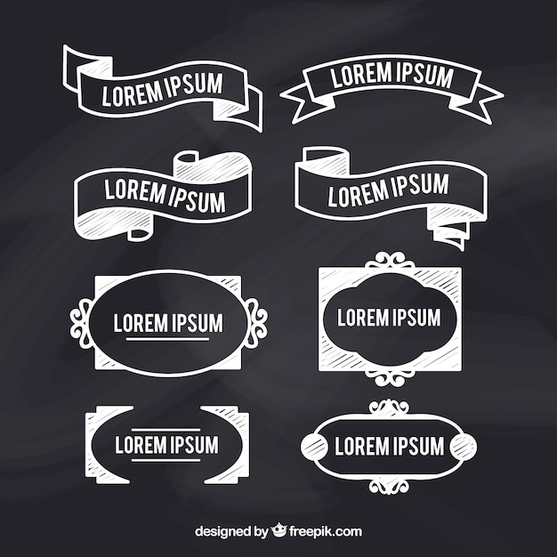 Free vector set of ribbons and frames  in blackboard style