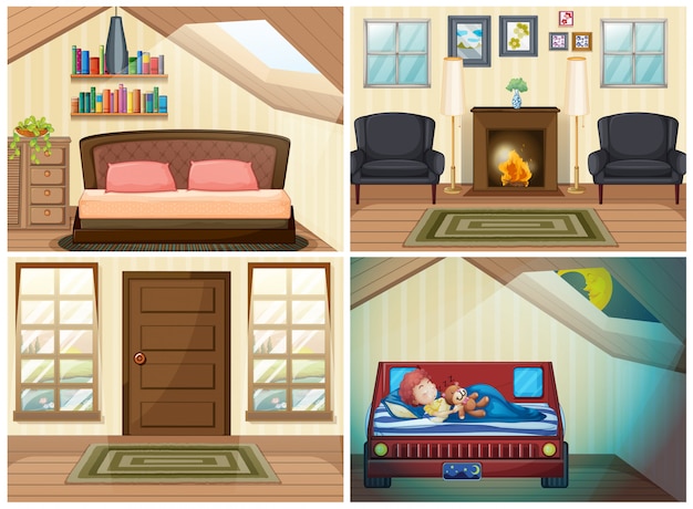 Free vector set of room in the house