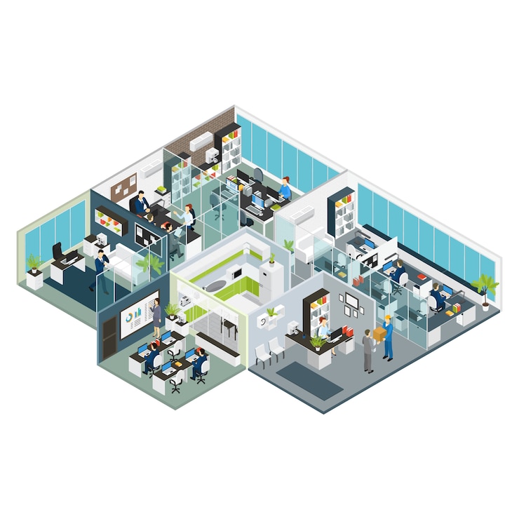 Free Vector set room office isometric