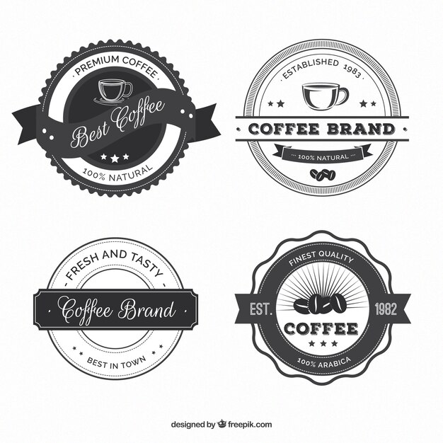 Набор круглых винтажных наклеек кофеен